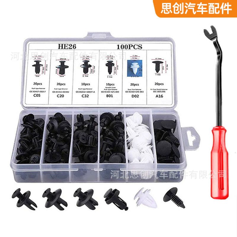 Cross-border 100PCS boxed buckles, 6 types of universal car buckles, set of nylon bumper retainers