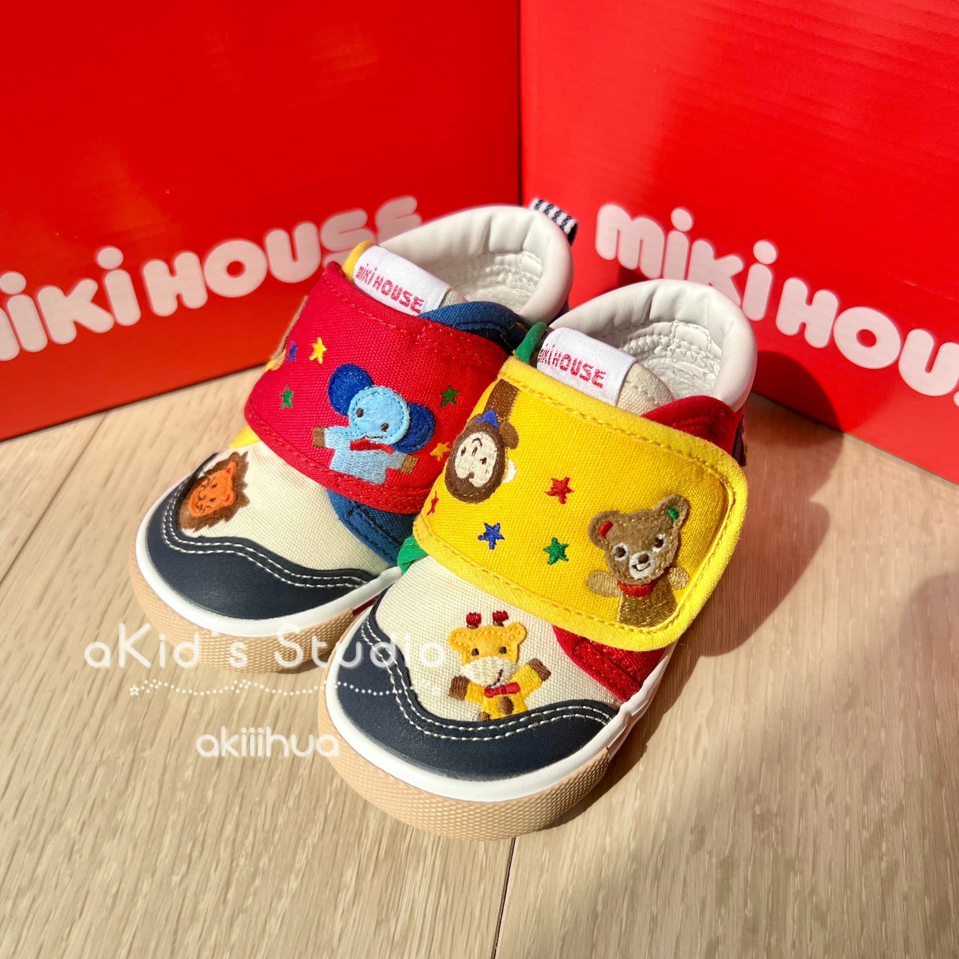 Japanese export children's shoes, Miki two-stage good friend embroidered hook-and-loop canvas walking shoes, rubber sole vulcanized shoes