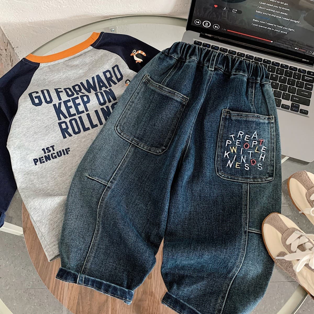 A-Class Boys' Jeans Fall Versatile Long Pants Kids' Korean Style Embroidery Casual Pants Baby Stylish Pants