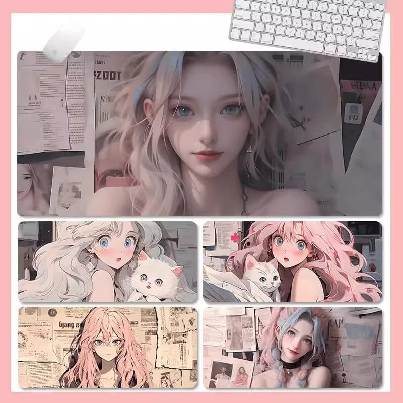 Large Size Soft Anti-Slip Rubber Mouse Pad Cats Anime Office Desktop Gaming Keyboard Mat Men's Style Customizable Logo