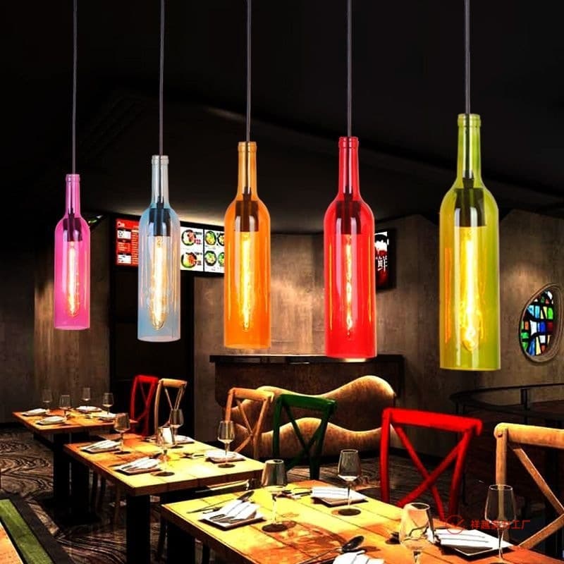 Personalized creative bar table wine bottle lamp industrial style retro restaurant cafe clothing store decoration LED chandelier