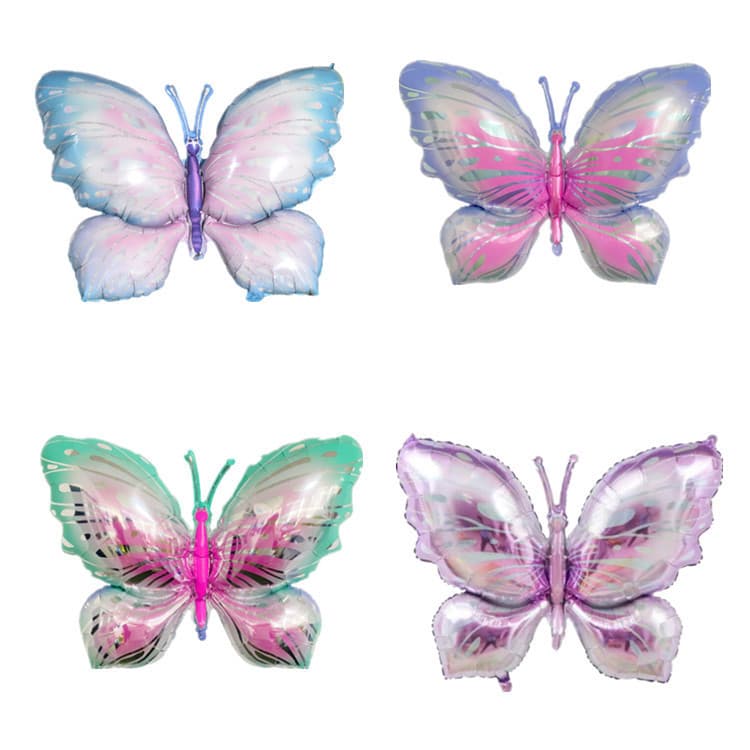 New Ice Blue Butterfly Gradient Large Butterfly Foil Balloon Purple Blue Green Butterfly Balloon Decoration