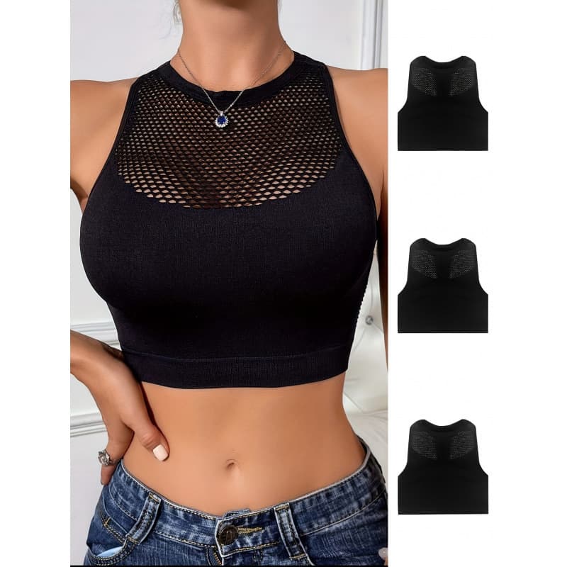 2026 New Cross-border Drop Shipping 3-Piece Exquisite Lace Fishnet Bra Cammy Sexy Simple Full Cover Top