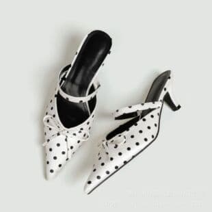 Factory Direct New Polka Dot Bow High Heel Sandals for Women, Summer Pointed Toe Thin Heel, Solid Color Versatile Fashion