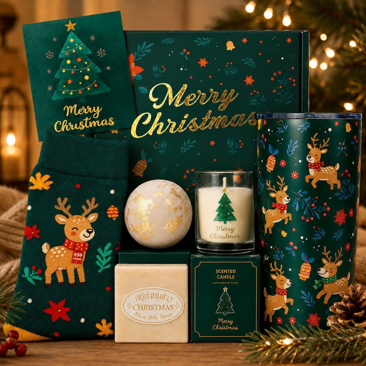 Cross-Border Exclusive Christmas Candle Souvenir Gift Set Smoke-Free Soy Wax Holiday Scented Gift Box Customizable Logo