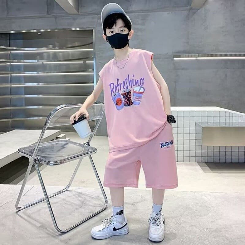 Boys Summer Set 2024 New Style Kids Summer Short Sleeve T-Shirt Sportswear Big Kids Summer Cool Handsome