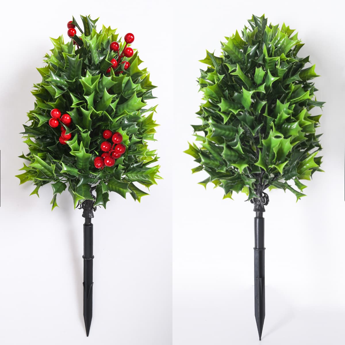 Artificial Christmas Greenery with Red Berries and Pine Needles, Ground Insert for Courtyard Porch Decoration, Outdoor Faux Potted Plant Christmas Scene Setup