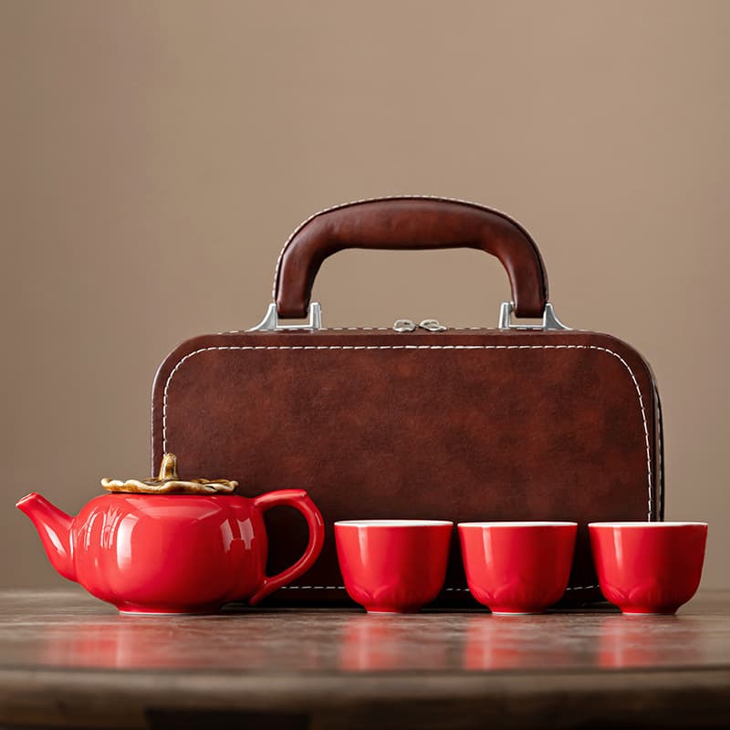 Custom Tea Set with Persimmon Design for Good Luck, Gift for Clients, Housewarming, Wedding, Engagement Gift Box for Elders