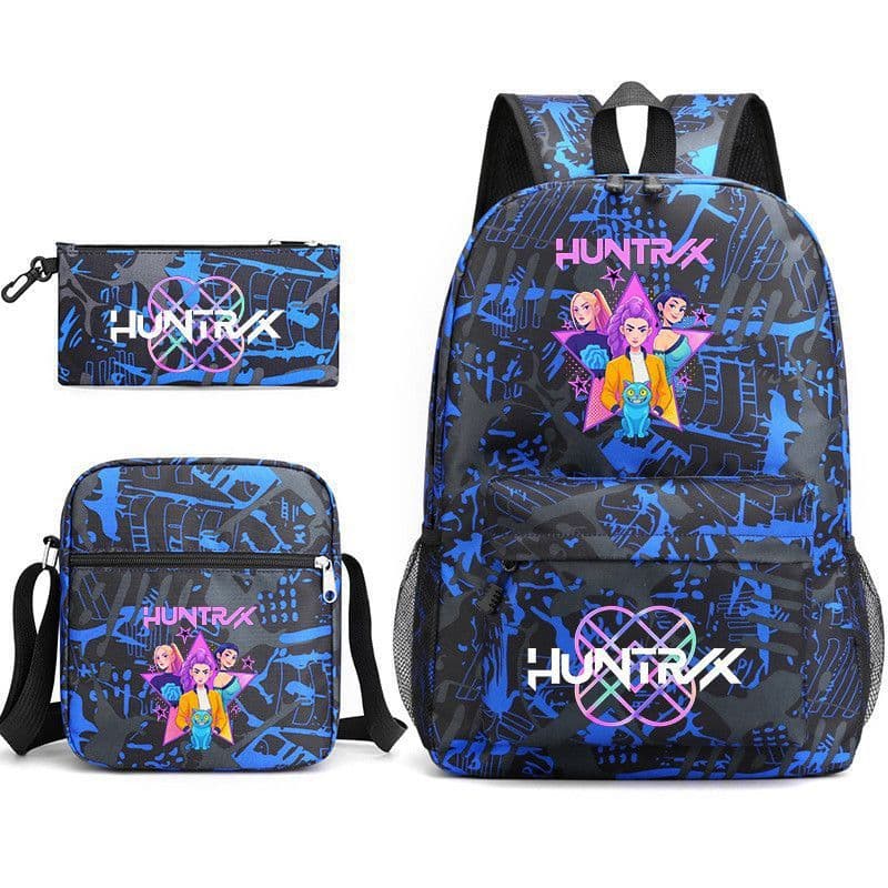 Cross-Border Kpop Demon Hunter Demon Hunting Team Printed Backpack Teenage Student School Bag Three-Piece Set Pencil Case