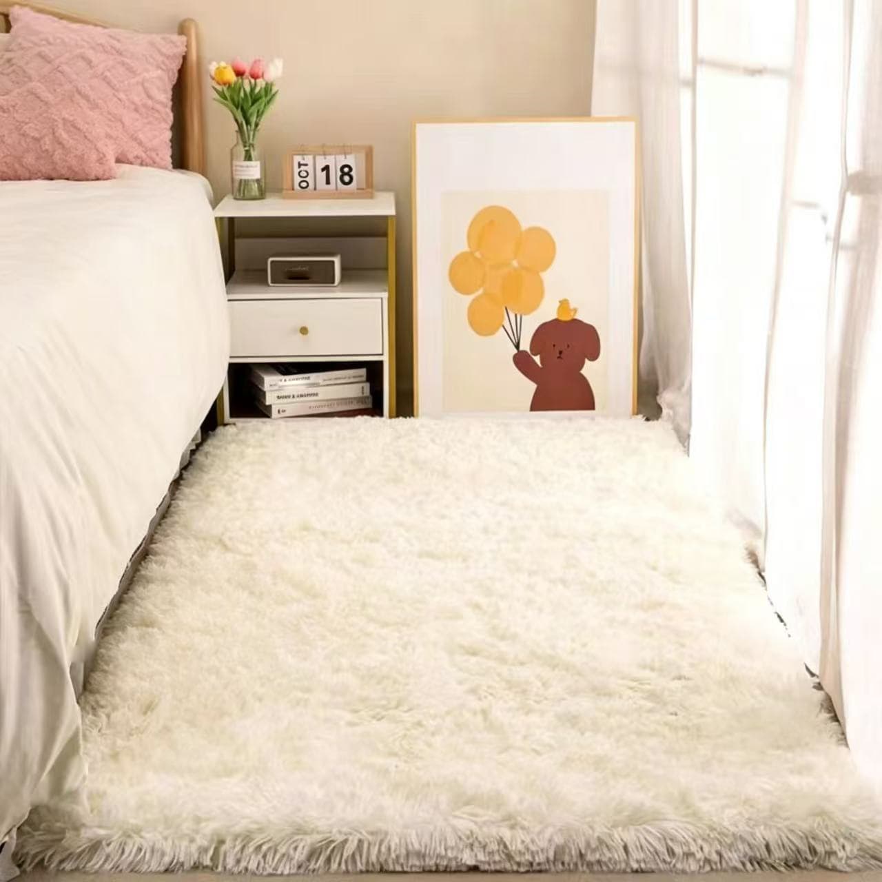 Long Pile Soft Fluffy Bedside Rug Living Room Rug Window Sill Rug Mat Internet Celebrity Girl Cute Carpet Mat