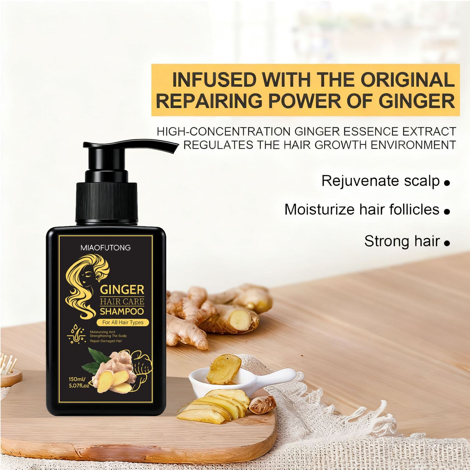 Cross-border Bestseller Ginger Shampoo Nourishes Hair Deep Cleansing Oil Control Gentle Smooth Hair Root Shampoo