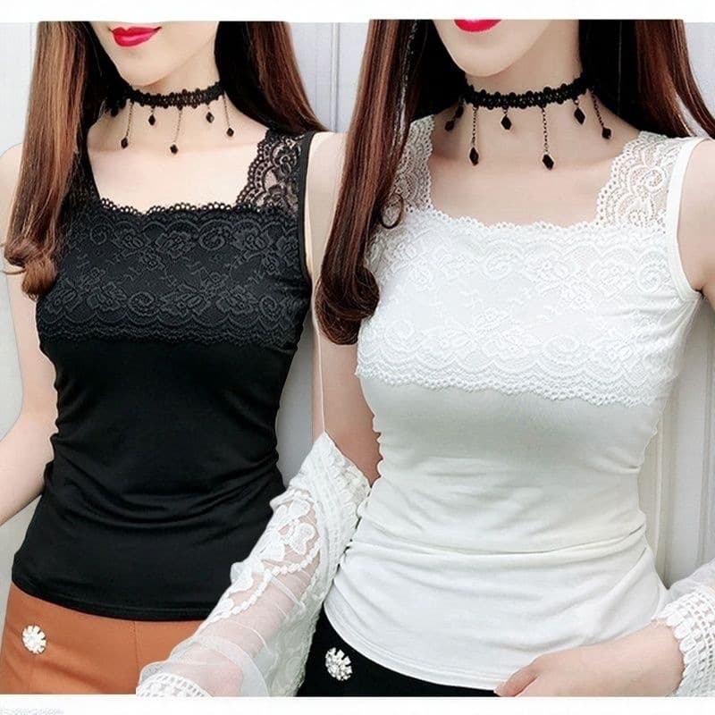 Lace Vest Women's Large Size Lace Sleeveless Suspender Versatile Sexy Slim Inner Slim White Top Fashionable
