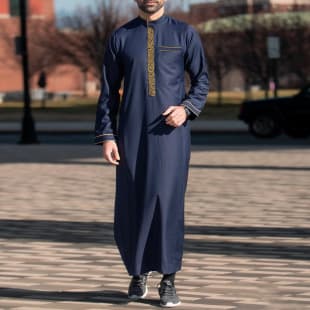 Cross-Border Trade Men's Long Shirt Long Sleeve Ethnic Style Embroidery Stand Collar Men's