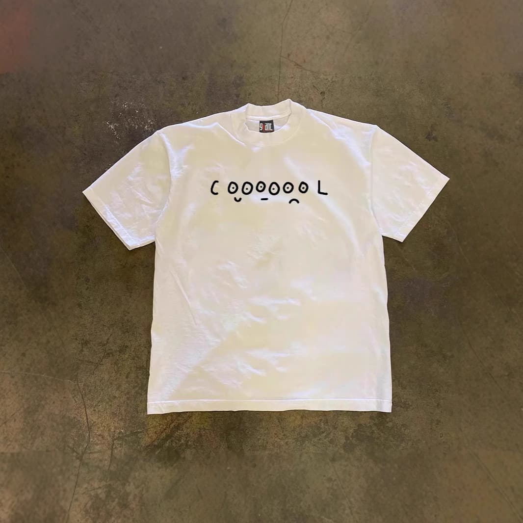 250g Heavy Cotton! American Retro Cool Expression Print Couple Loose Short-Sleeve T-Shirt Men's Oversize