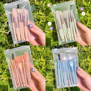 8-Piece Mini Makeup Brush Set Portable Full Set Blush Eyeshadow Brush Makeup Tools Morandi Matte Soft Bristle Brushes