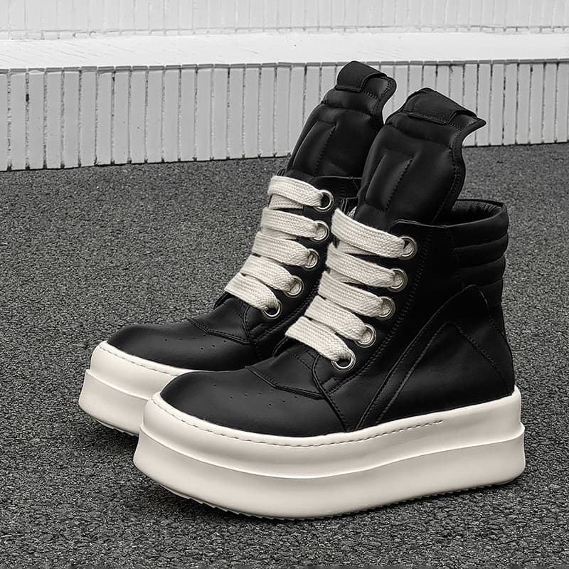 High-top sneakers for men, versatile, sports, heightening, casual, thick-soled, retro, big-headed, big-tongued Martin boots 78133 black-J