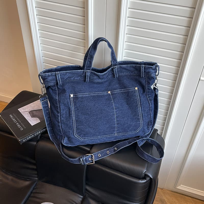 College Student Commute Tote Bag Vintage Casual Denim Shoulder Crossbody Bag