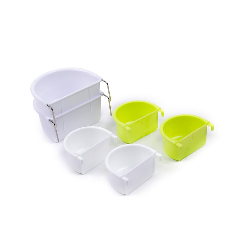 Factory Direct Pet Bird Cage Supplies Bird Feeding Trough Stainless Steel Hook Plastic Bird Feeder Bird Food Cup