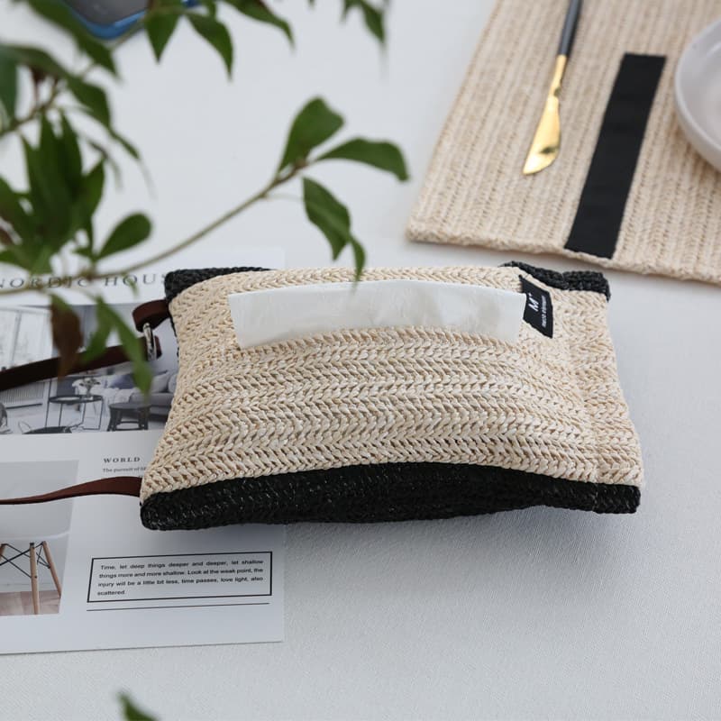 Meizuo Element Woven Desktop Tissue Box Ins Simple Household Multi-functional Car Hanging Tissue Bag
