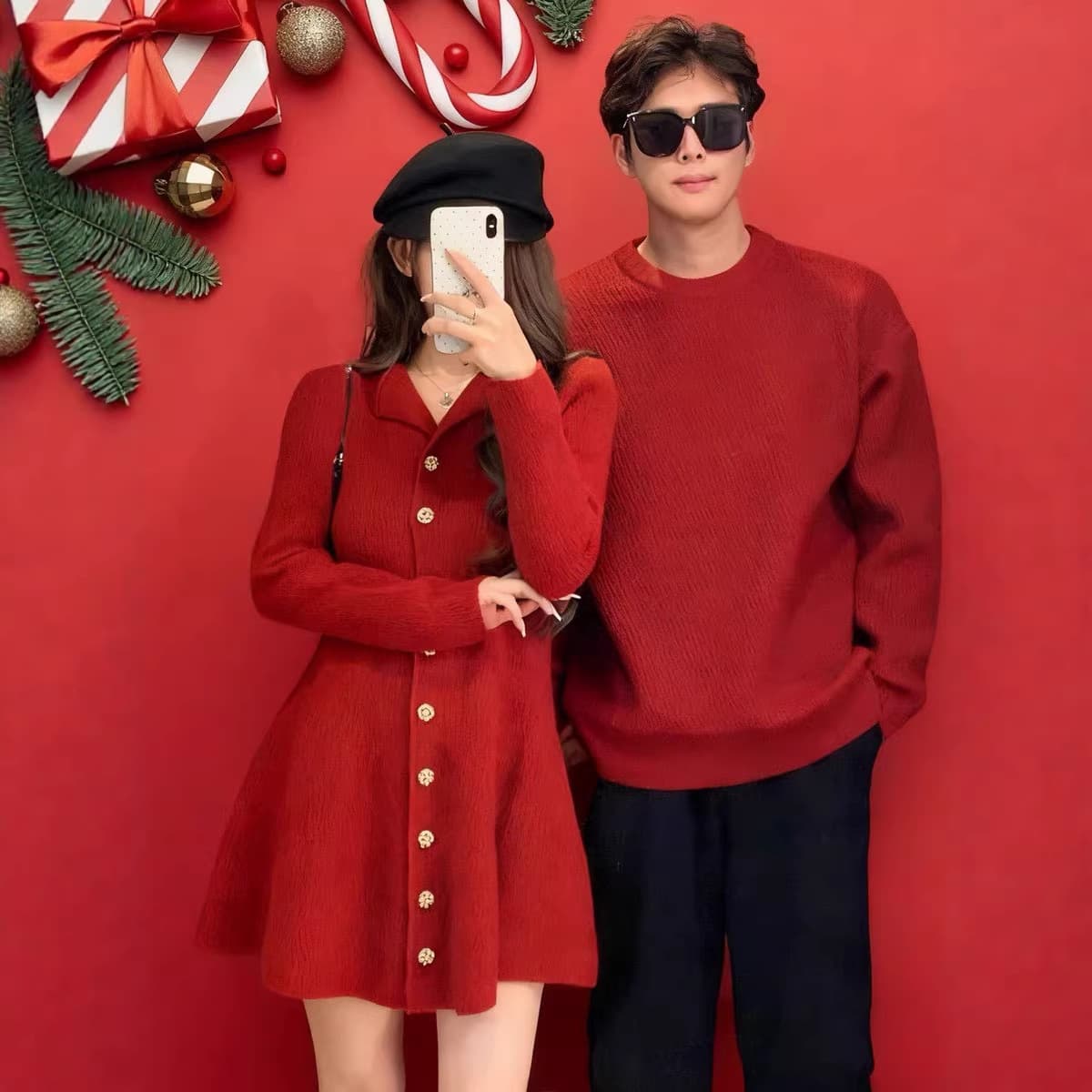 New Year Couple Outfit Spring/Autumn Knit Dress Zodiac Year Women's Clothing Petite Size Two-Piece Set Inner Layering Slip Dress