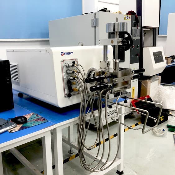 Computerized desktop torque rheometer for measuring the vulcanization rheological properties of rubber elastomers.