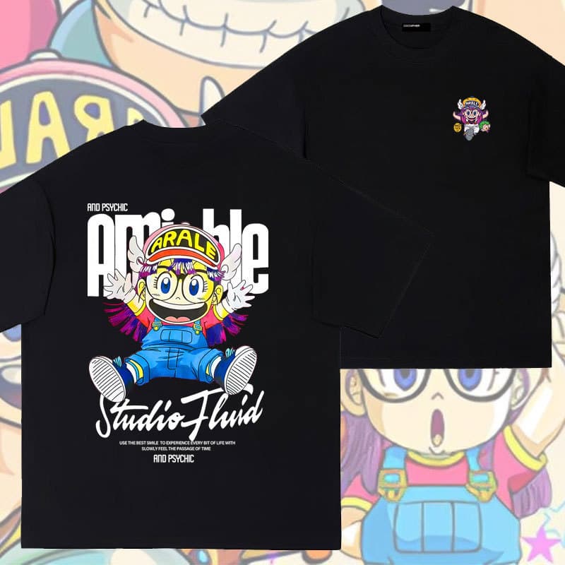 Arale Collaboration Short Sleeve T-Shirt Loose Top Summer Half Sleeve Anime Japanese Style Tee Base Layer