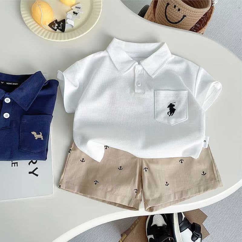 Kids Boys Summer Casual Fashion Suit 2026 New Handsome Trendy Boy Polo Short Sleeve Two-piece Set Wholesale
