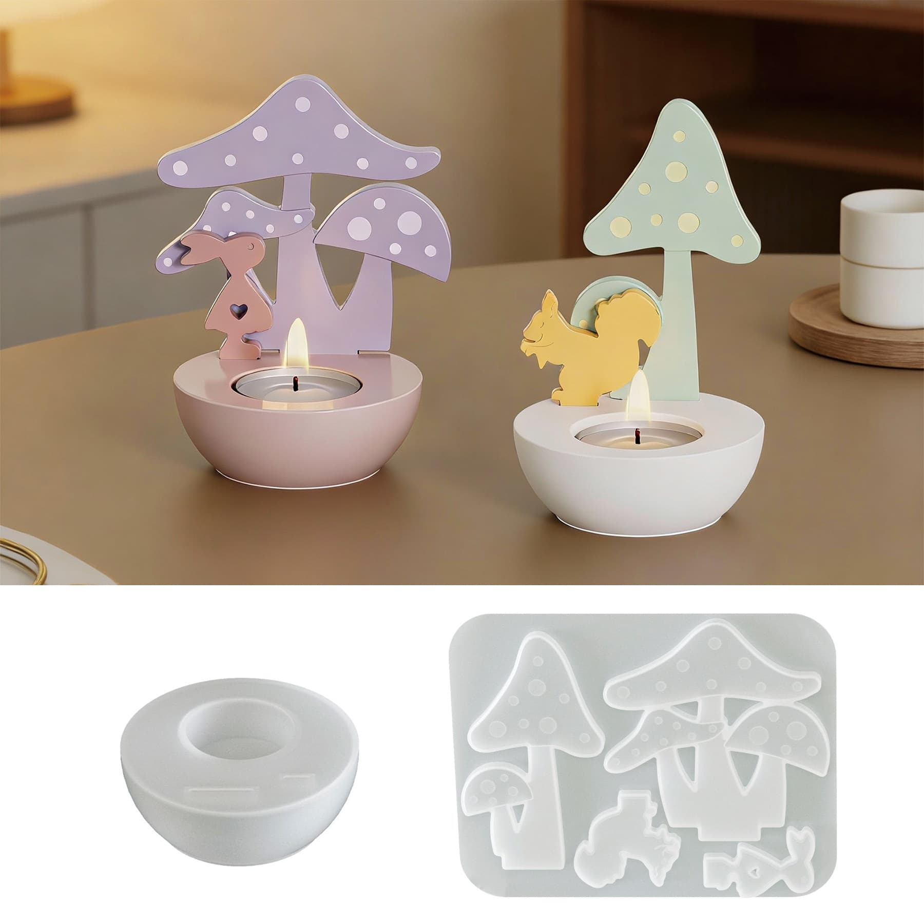 Silicone Easter Candle Holder Mold DIY Mushroom Bunny Plug-in Candle Base Plaster Mold