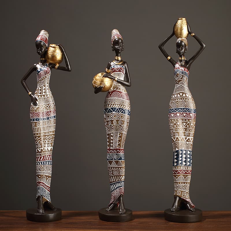 Antique African Figure Carrying a Pot Ornament Art Statue Exotic Style Living Room TV Cabinet Entryway Table Resin Craft