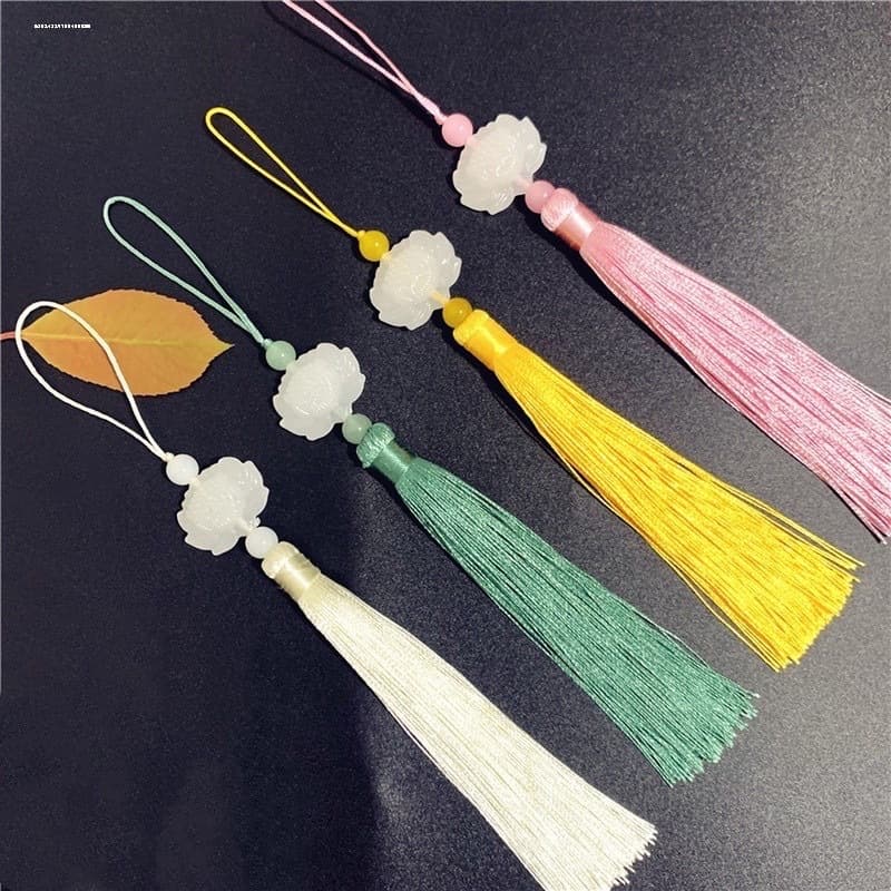 DIY Accessories, Handmade Jewelry, Antique Style Accessories, Vertical Tassels, Chinese Style Hanging Tassels, White Jade Double-Sided Lotus Tassels