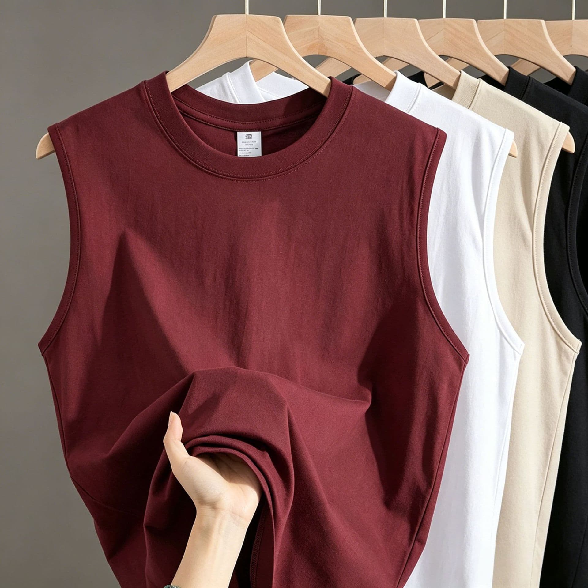 Summer New 230g Pure Cotton Sleeveless Tank Top for Men and Women, Casual Sports Solid Color Vest Shoulder Heavyweight T-Shirt Base Layer