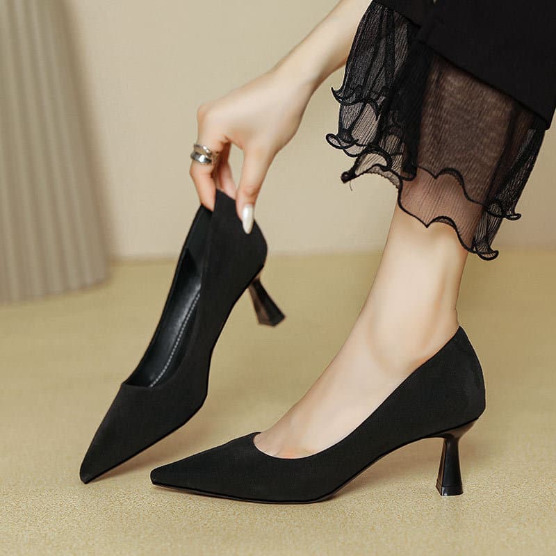 Black High Heel Shoes for Women, Slim Heel Formal Office Shoes, 2025 New Spring/Autumn Mid Heel Pointed Toe Pumps
