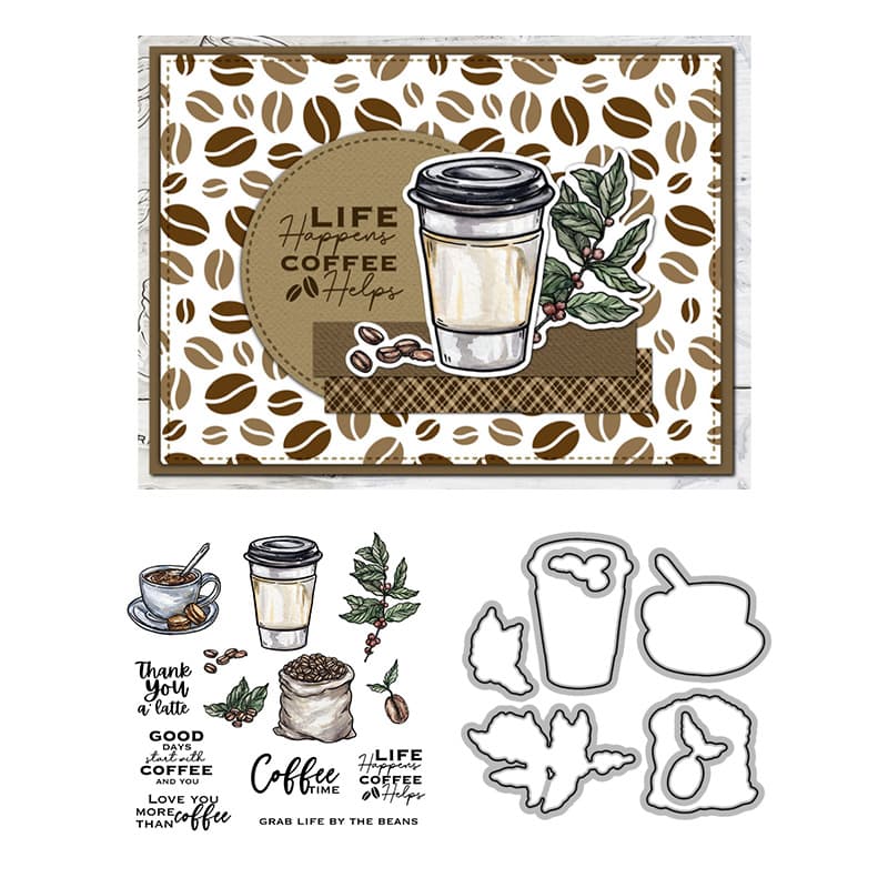 Coffee Scrapbook Metal Carbon Steel Cutting Die with Silicone Stamp for Embossing, Etching, and Cutting