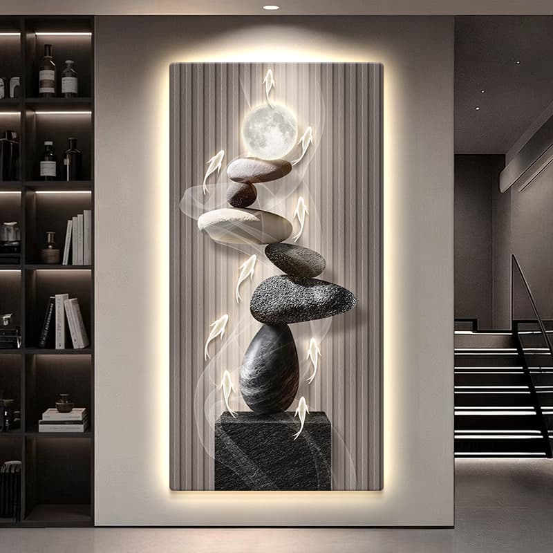 Light luxury nine fish picture entrance decorative painting high-end LED light entrance door opposite door wall mural time to run hanging painting