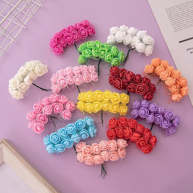 Simulated flower 2.5cm rose with yarn and rod plus yarn foam simulated flower garland material decoration cross-border spot