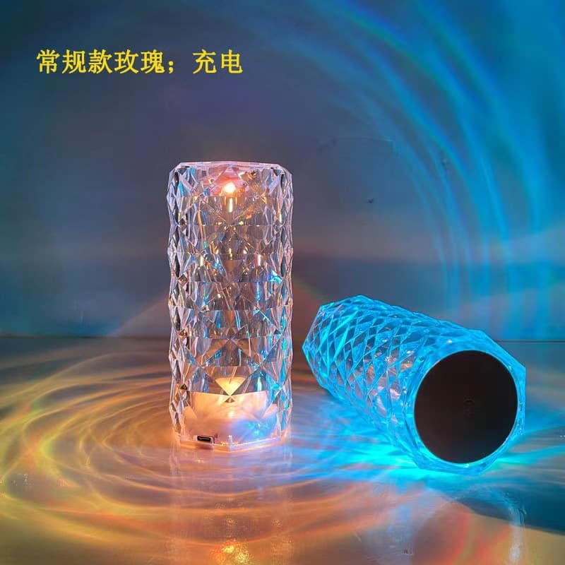Crystal rose diamond desk lamp USB rechargeable bedroom bedside lamp creative gift atmosphere pat night light wholesale