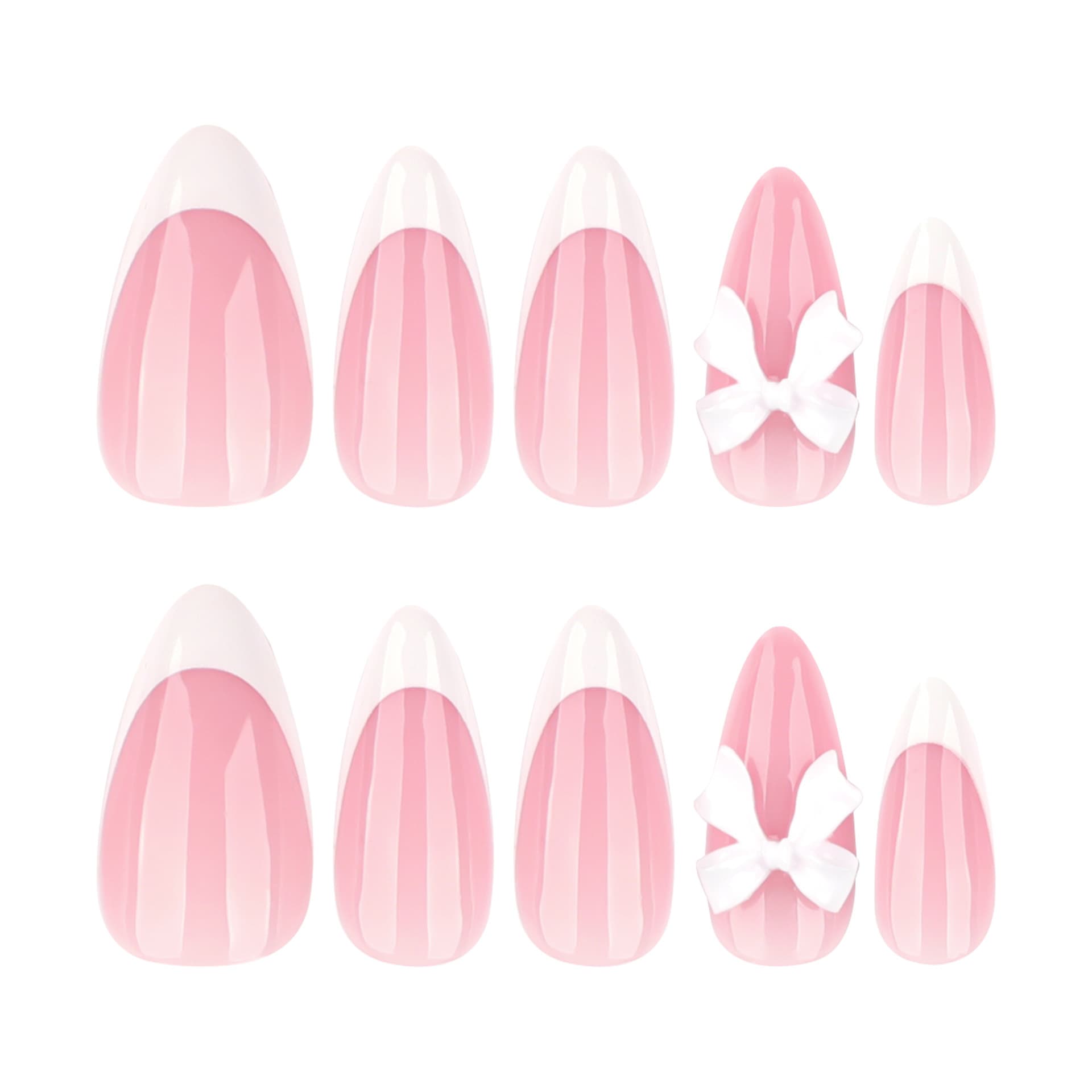 Simple French White Wearable Nails Short Almond Shape Cross-Border Trade Bow Knot Press-On Nails Wholesale