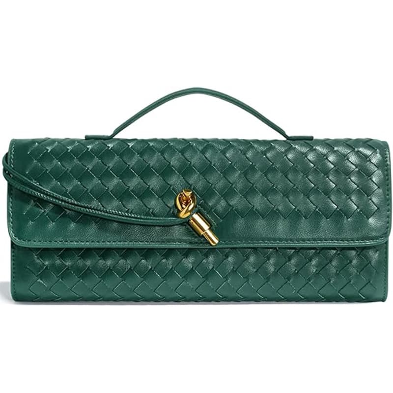 Women's Woven Clutch Bag Leather Evening Bag Shoulder Handbag Formal Crossbody Wallet Party Bag