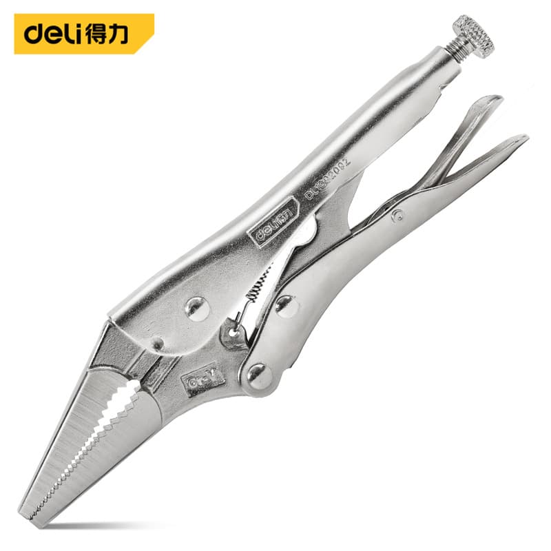 Deli Tools Round Nose Straight Jaw Long Nose Locking Pliers Multi-functional Professional Grade with Cutting Edge, Effort-saving Grip and Fixation Pliers