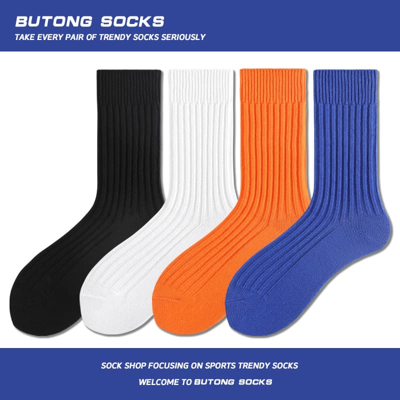 Shawn Yue style thick-knit socks, unisex trendy mid-calf socks, Japanese-style thick solid-color sports basketball high socks.