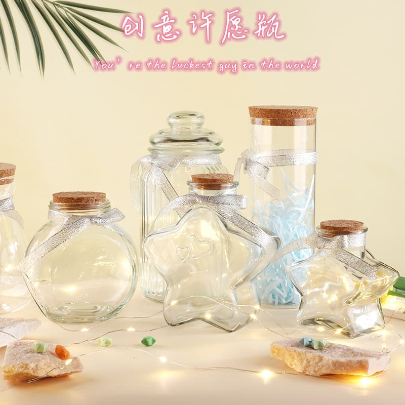 Glass Wish Bottle with Cork, Shells, Sand, Dried Flower Storage Bottle, Rainbow Bottle, Drift Bottle, Origami Lucky Star