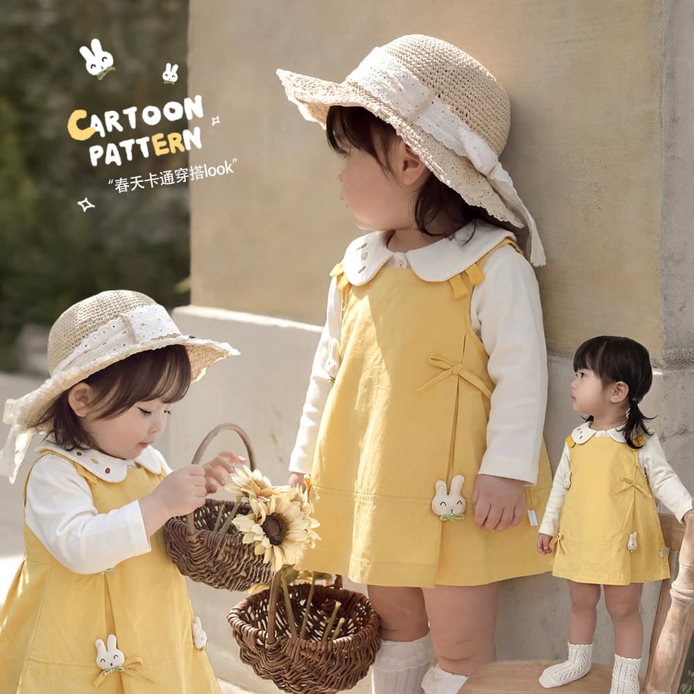 2026 Baby Girl Dress Children's Spring Sleeveless Cartoon Bunny Baby Outing Dress 61302