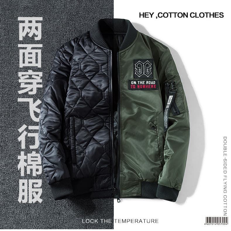 Men's US Flight Jacket Autumn Winter Baseball Jacket Reversible Cotton Padded Jacket Plus Size