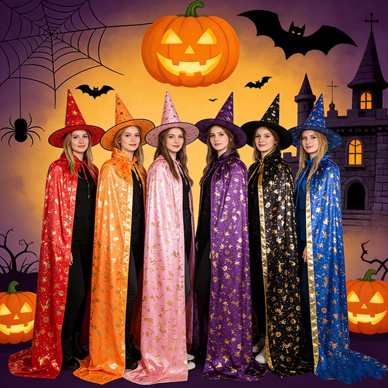Halloween Cape for Kids and Adults, Foil-Stamped Witch Pumpkin Halloween Harry Potter Cosplay Prop