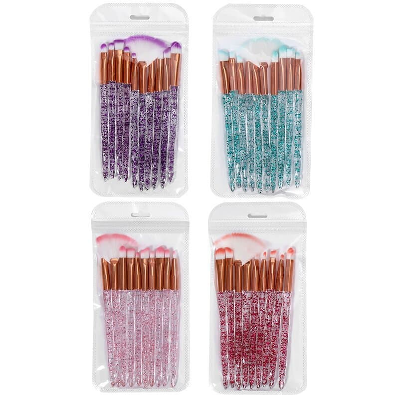 Factory direct sales cross-border 10 crystal makeup brush handle makeup brush transparent glitter blush brush makeup brush set