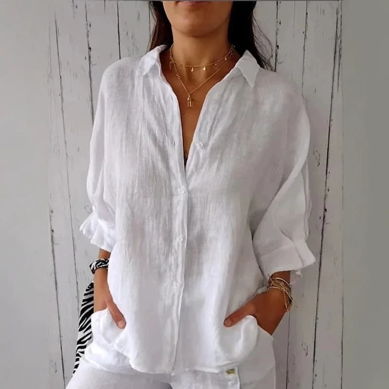 2026 Spring European and American Amazon Cotton Linen Back Tie Design Long Sleeve Shirt Light Luxury