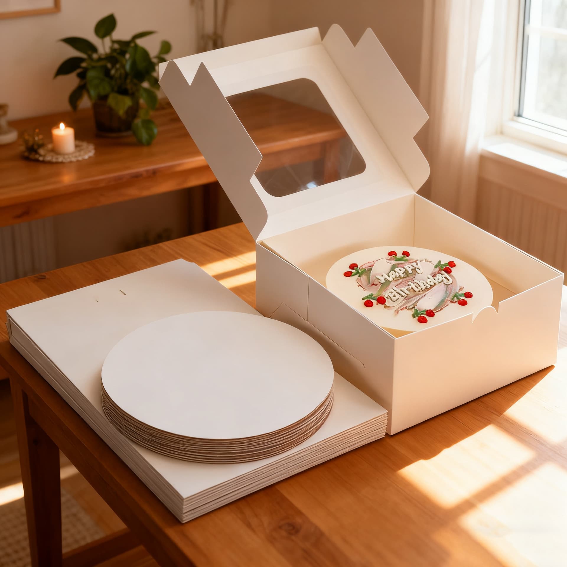 Cross-border Amazon Exclusive Windowed Wavy Pattern Pastry Box Bakery Cake Packaging Box Cake Tray Ribbon Wholesale