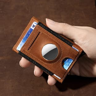 Crazy Horse Leather AirTag Tracker Auto Pop-Up Card Holder Amazon Cross-Border Multi-Slot Pop-Up Card Case