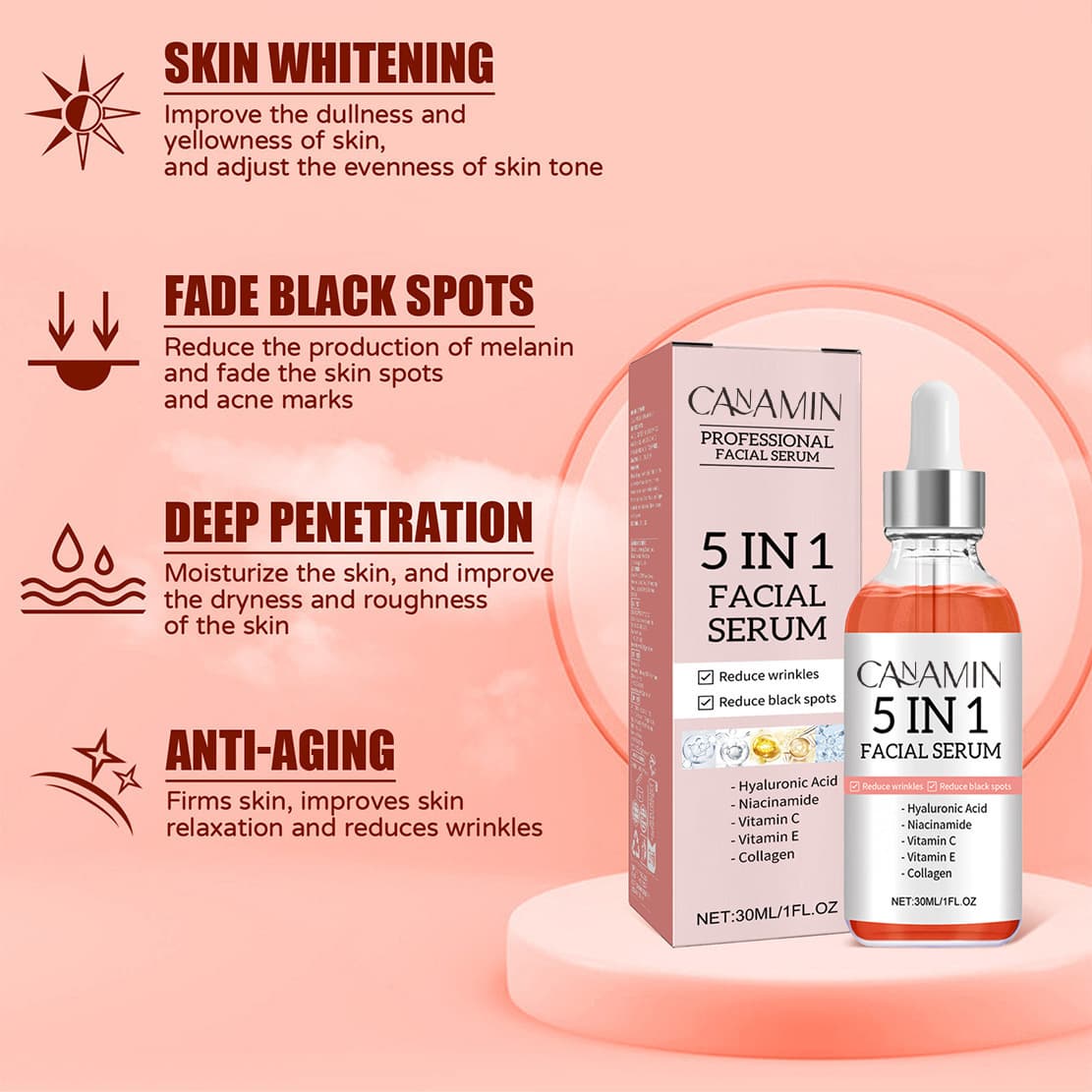 Cross-border Facial Essence 5 in 1 Anti-Wrinkle Firming Hydrating Moisturizing
