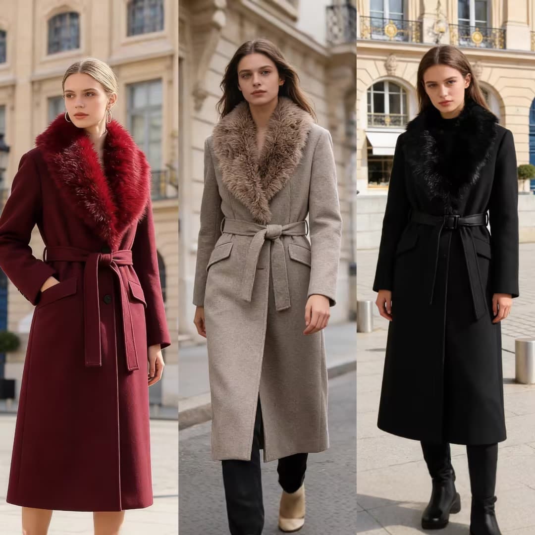 2025 Winter New Arrival Wholesale European and American Fashion Trendy Warm Faux Fur Collar Wool Coat